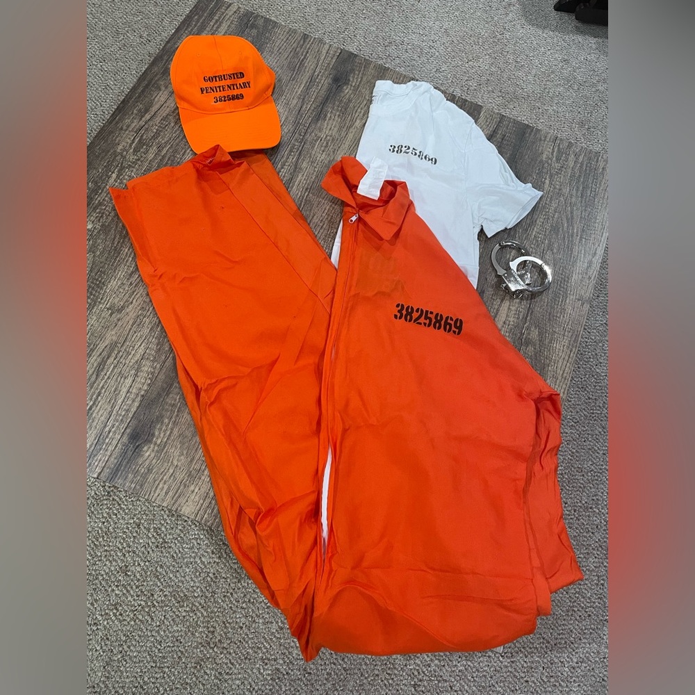 Men's Orange Two-Piece Set with White Tee and Cap